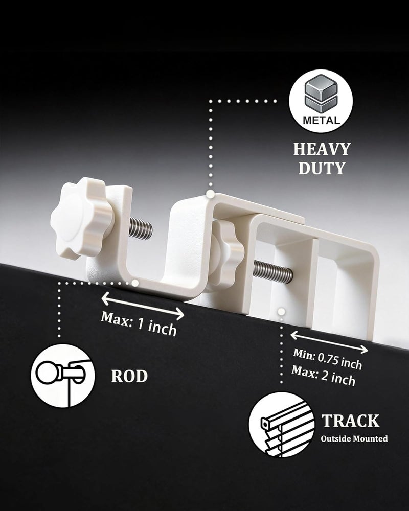 Mimiio Over Blinds Curtain Rod Brackets for Outside Mounted, No-Drill Blinds Curtain Rod Holders for 1.3-2" Rectangular Headrails, Tool-Free & No Wall Damage, Apartment & Renter Friendly (Set of 2, White) - Image 5